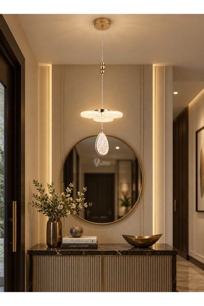 best power ثريا سقف LED مودرن مفردة تصميم دمعة وزهرة ليد ذهبي موديل 9879 -الط...