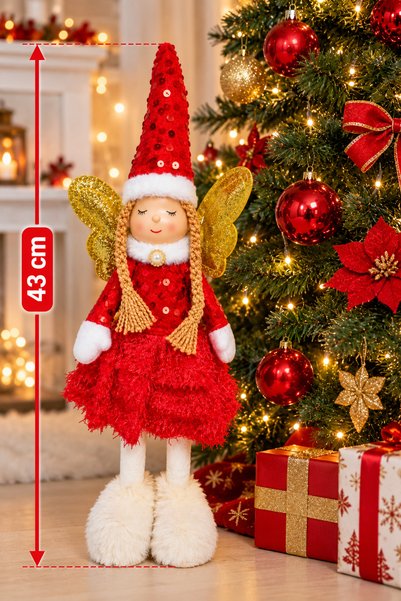 Generic Brand Christmas Decoration, Angel with Golden Wings, Red Dress, 16 × ...