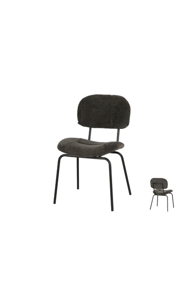 IN HOME STORE كرسي طعام عصري بتصميم مريح وقماش مخملي رمادي داكن مع أرجل معدني...