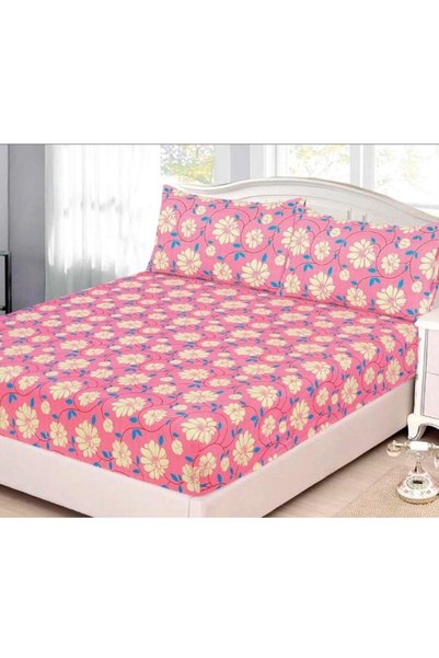OEM Cearșaf de pat, 1 persoană, cu elastic, 2 bucăți, imprimeu floral, multic...