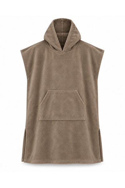 Asva Home Taupe Color Hooded Towel Poncho with Pockets, Unisex, Microfiber Ve...