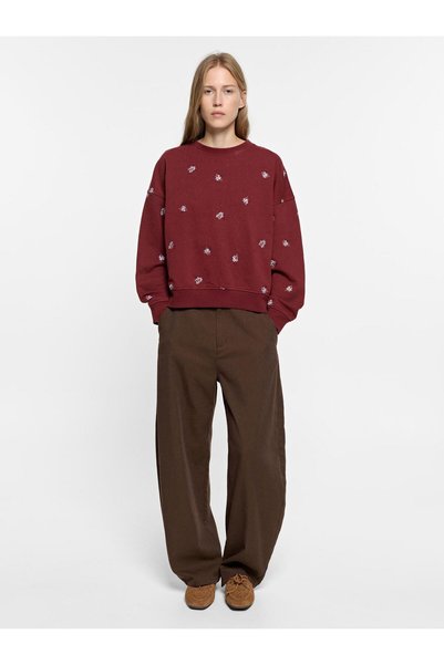 PARFOIS Kadın Çiçek Desenli Nakışlı Sweatshirt