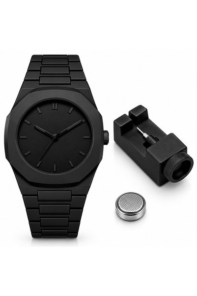 OEM Ceas bărbătesc, analog, cuarț, negru, design minimalist, cu baterie de re...