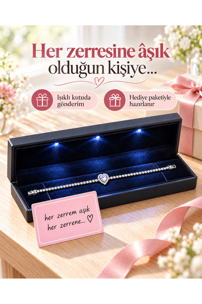 Sepetten Eve Işıklı Bileklik Hediye Kutusunda Kalpli Su Yolu bileklik Lüx Sev...