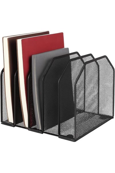 SYOSI Metal File Organizer, Adjustable 5-Section Vertical Magazine Holder, De...