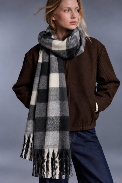 Wega Moda Imported Checked Puffy Cherry Scarf - Curled Scarf - Puffy Cherry S...
