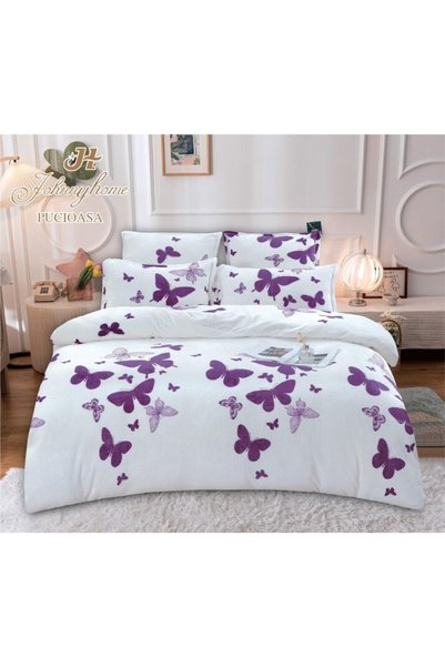 OEM Lenjerie de pat, cocolino, dublu, 6 piese, 200 x 230cm, imprimeu fluturi ...