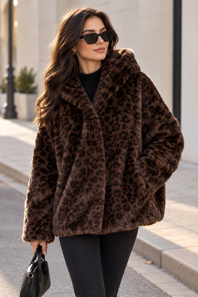 SERAPA Women's Leopard Print Lined Winter Coat with Shawl Collar, Convertible...