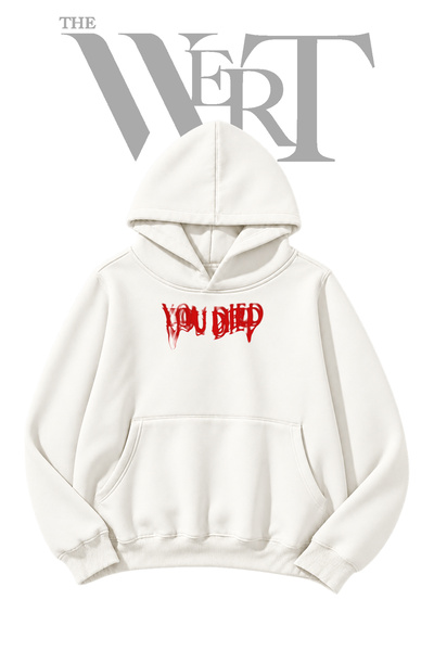 THEWERT "You Died" Unprinted White Hooded Sweatshirt (2-Ply)