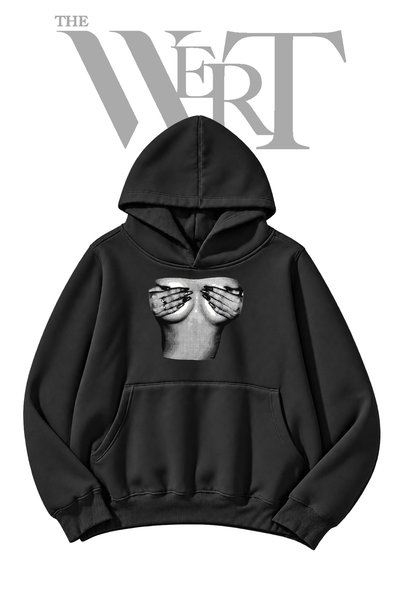 THEWERT Pop Art Black Hooded Sweatshirt with Front Print (2-Ply)