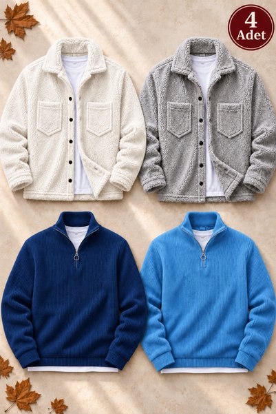 legends butik Erkek 4 Adet Kışlık Kombin Seti – 2 Düğmeli Çift Cepli Oversize...