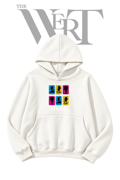 THEWERT Hiking Pre-Printed White Hooded Sweatshirt (2-Ply)