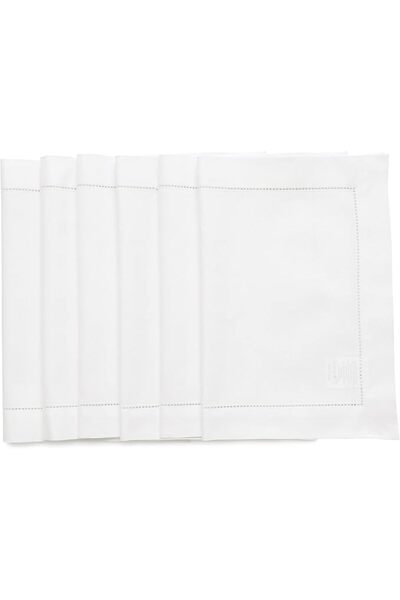 Solino Home Hemstitch Cotton Linen Placemats - 14 x 19 Inch, Set of 4 - Natur...