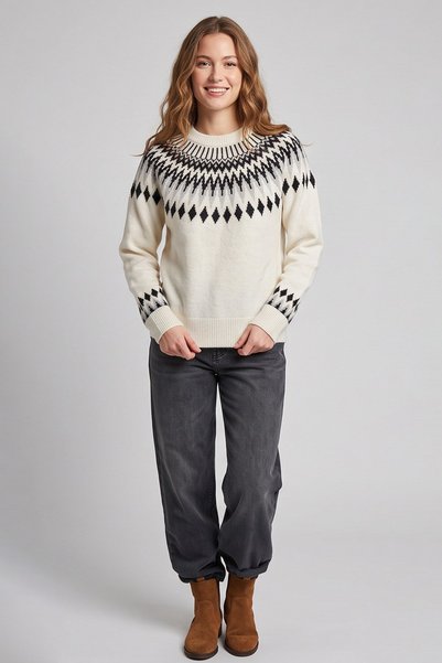 Fashion Friends Regular Fit Desenli Bisiklet Yaka Kazak Kadın KAZAK 26K0083K1