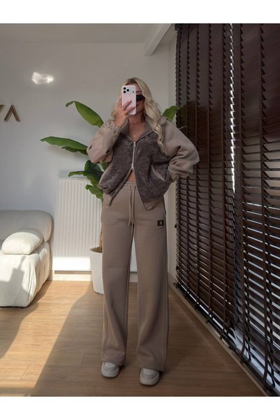 BONYVA BELLA BOUTİQUE Women's High-Quality 3-Thread Set with Zip Detail and Velvet Details