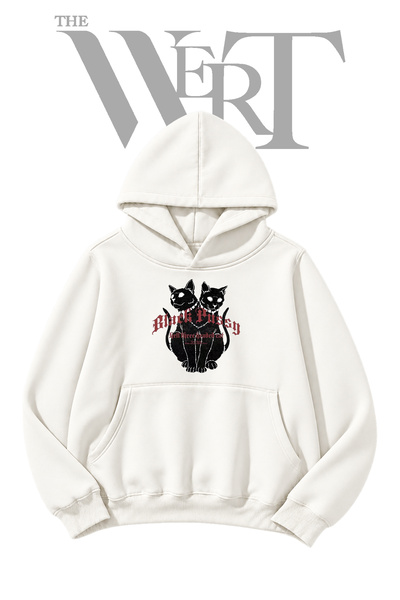 THEWERT Cerberus Cat Pre-Printed White Hooded Sweatshirt (2-Ply)