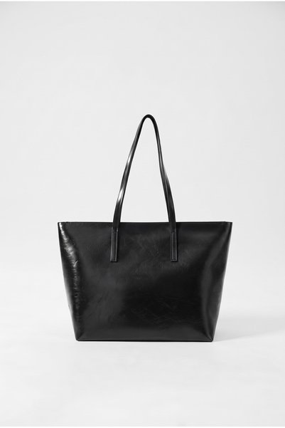 Lilivo Bags Isabel Shiny Faux Leather Oversized Shoulder Bag, Black