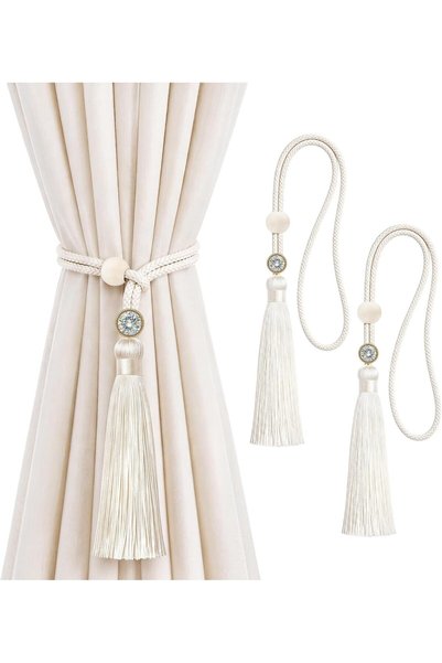 SWIUKPHE Curtain Tiebacks with Tassels, Boho Handmade Braided Cotton Rope