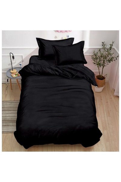 OEM Bed Linen, Fitted Sheet, Damask, 140x200cm, 4 pieces, 1 person, Plain, Black