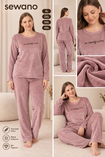 SEWANO Set de pijamale din catifea cu broderie pentru femei, mărime mare
