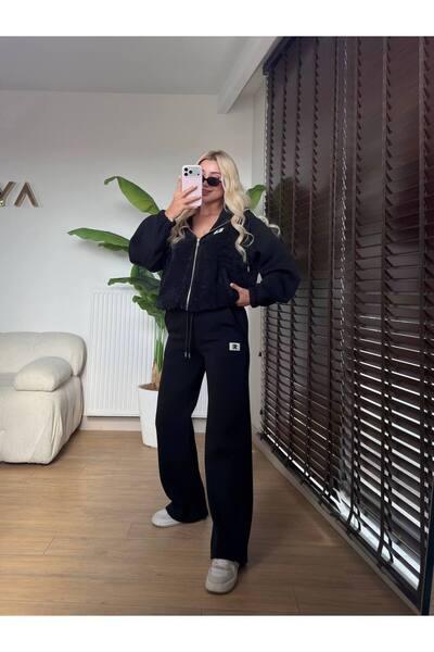 BONYVA BELLA BOUTİQUE Women's High-Quality 3-Thread Set with Zip Detail and Velvet Details
