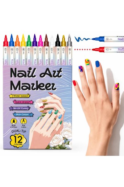 Choice 12 colors 12/24 Colors Dual Ended Nail Art Pens Set with Stencils, Fin...