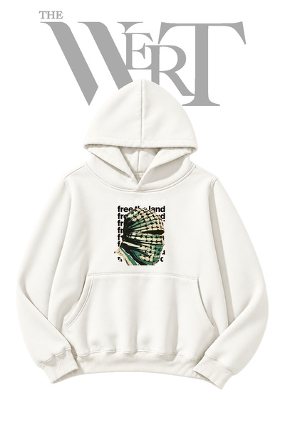 THEWERT White Hooded Sweatshirt with Pre-Printed Palestinian Keffiyeh Design ...