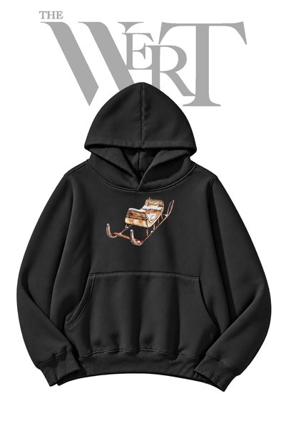 THEWERT Ahsap Kizak Pre-Printed Black Hooded Sweatshirt (2-Ply)