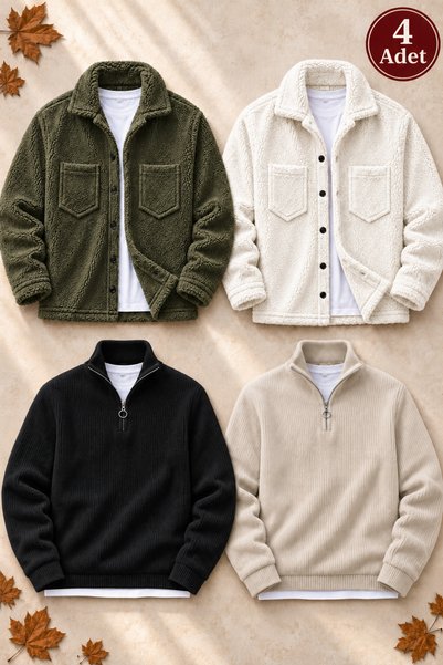 legends butik Erkek 4 Adet Kışlık Kombin Seti – 2 Düğmeli Çift Cepli Oversize...