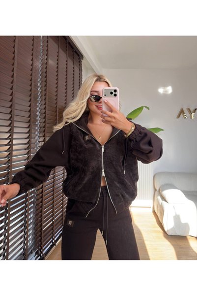BONYVA BELLA BOUTİQUE Women's High-Quality 3-Thread Set with Zip Detail and Velvet Details