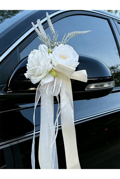 Choice Double headed white Wedding Car Mirror Flower, White Artificial Rose C...
