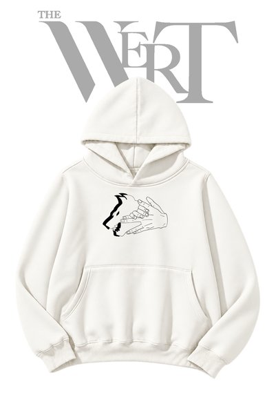 THEWERT White Hooded Sweatshirt with Wolf Design on the Front (2-Ply)