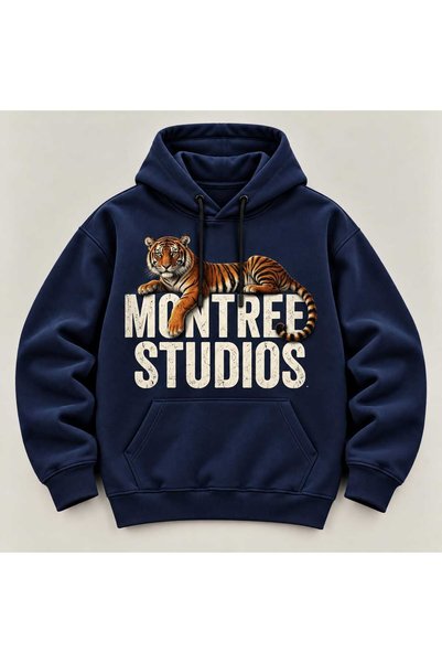 MONTREE سويت شيرت مطبوع بغطاء رأس كبير الحجم مصنوع من القطن بنسبة 100% و3 خيو...