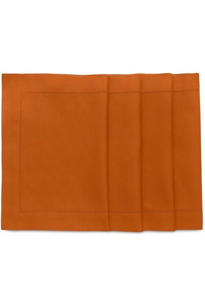 Solino Home Hemstitch Cotton Linen Placemats - 14 x 19 Inch, Set of 4 - Natur...
