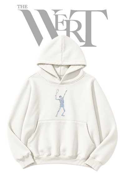 THEWERT Skeleton Tennis Λευκό φούτερ με κουκούλα και τυπωμένο σχέδιο μπροστά ...