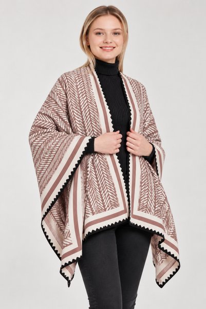 CNR TEKSTİL Women's Ethnic Patterned Knit Shawl Poncho – Relaxed Fit Shoulder...