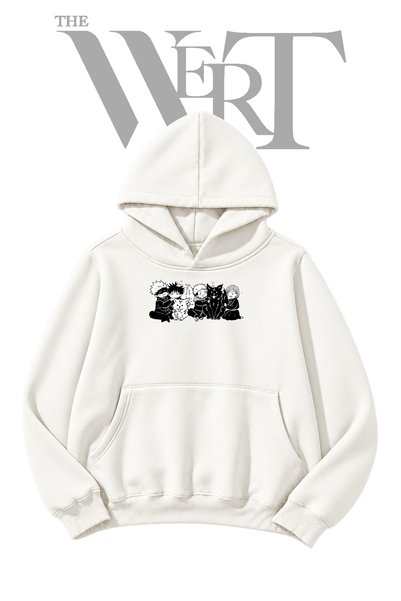 THEWERT Jujutsu Kaisen Chibi Pre-Printed White Hoodie (2-Ply)
