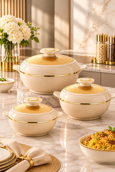 ASIAN Luxury Insulated Hotpot Set 3 Pieces 1.2L, 1.6L & 2.5L | Premium Stainl...