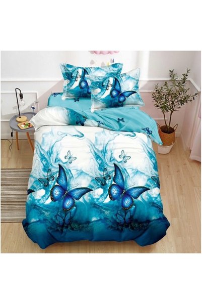 OEM Bed Linen, Satin Finet, 1 Person, 150x220 cm, 4 Pieces, Butterfly Print, ...