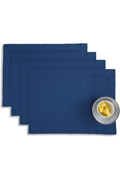 Solino Home Hemstitch Cotton Linen Placemats - 14 x 19 Inch, Set of 4 - Natur...