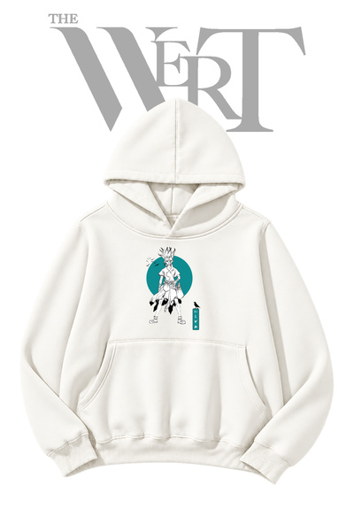 THEWERT Senku Ishigami Pre-Printed White Hooded Sweatshirt (2-Ply)