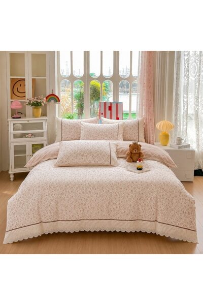 JOJO HOME Double Bed Linen, Fitted Sheet, Jojo Home, Cotton, Lace Detail, 4 p...
