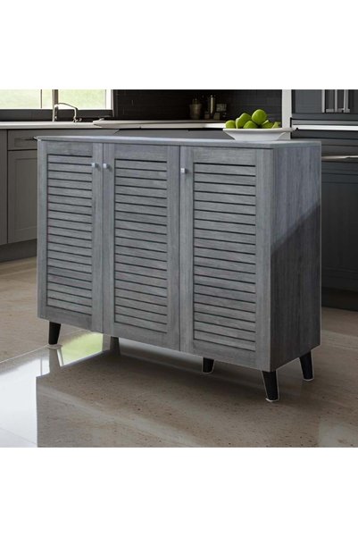 DECORA 3-Door Grey Slats Horizontal Design Practical and Stylish Shoe Cabinet...