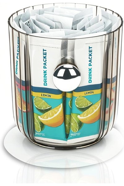 TERRIFI Drink Packet Organizer, Round Rotating Turntable with 4 Compartments,...