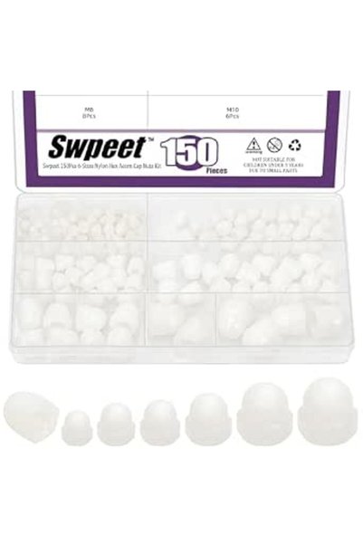 Swpeet 150Pcs 6 Sizes M3 M4 M5 M6 M8 M10 Metric Nickel Plated Acorn Cap Nuts ...
