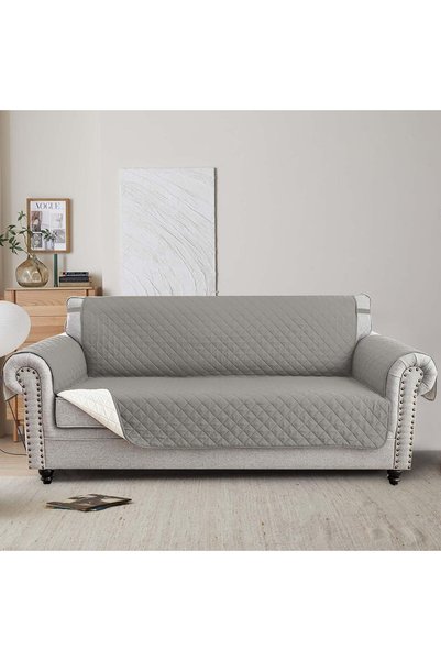 GENERAL Reversible Quilted Sofa Cover, Light Grey, Diamond Pattern, Furniture...