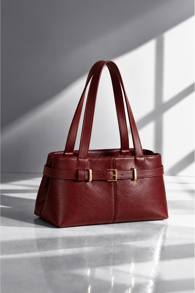 Rimense Women's Burgundy Belt Detail Lined Zip Clutch Bag