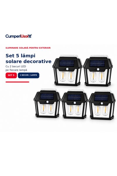 CUMPERIUSOR Set of 5 decorative solar wall lights with 2 LED bulbs