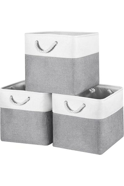 EXCEFORE Fabric Storage Boxes, Set of 3 Foldable 33 x 33 Cube Organizer Bins ...