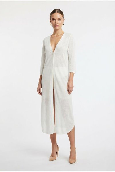 Neden Tekstil Women's Long Knit Cardigan - White V-Neck Slim Fit